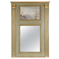 Antique Late 19th Century Parcel Gilt Paint Hollywood Regency Style Trumeau Mirror
