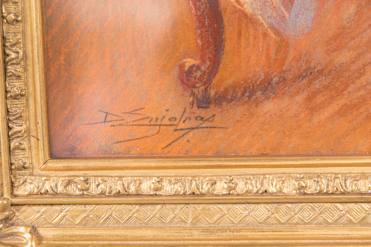 Pair of Pastels on Board Signed Oelphin Enjolras In Wonderfully Carved Frames In Good Condition In Manhasset, NY
