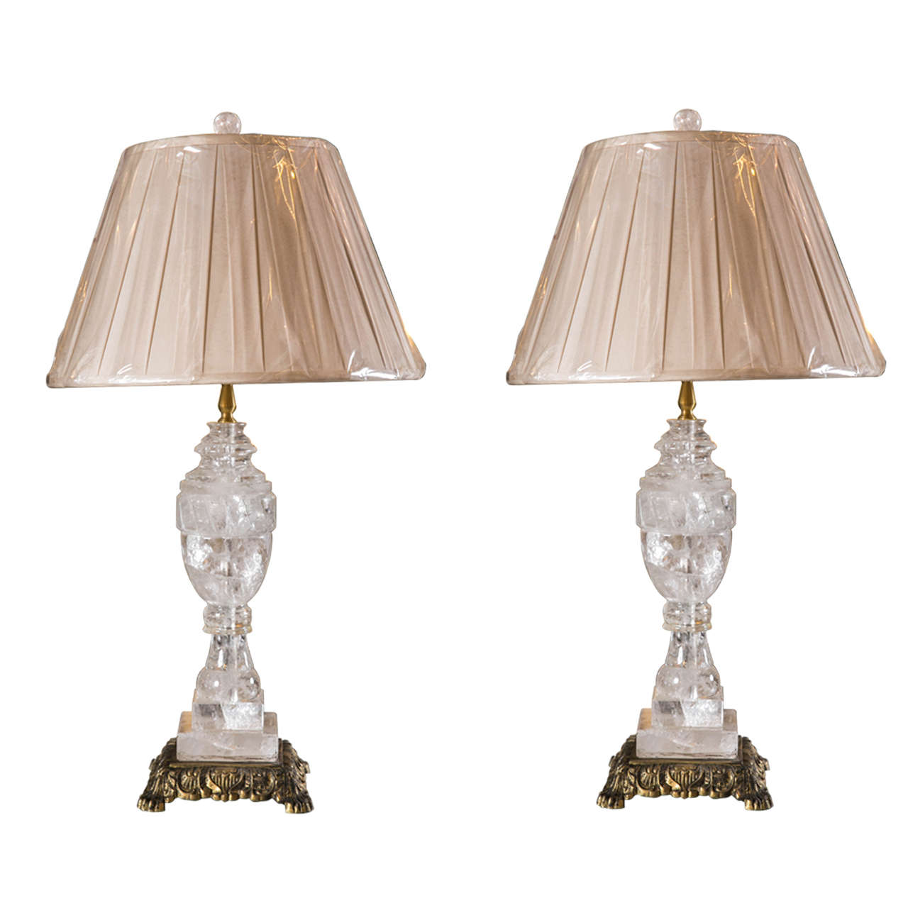 Pair of Rock Crystal Lamps on Bronze Bases For Sale at 1stdibs