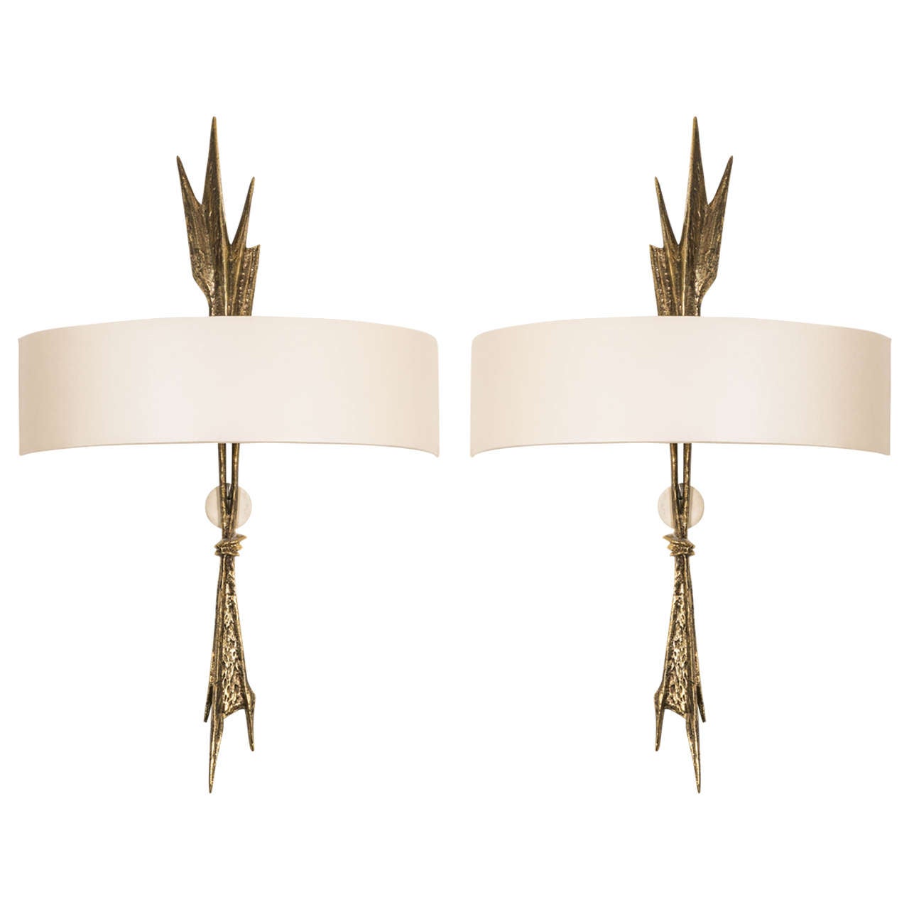 Pair of Gilt Bronze Wall Lights Called "Love" by Félix Agostini