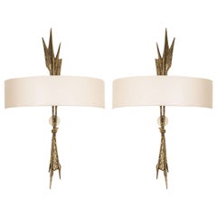 Pair of Gilt Bronze Wall Lights Called "Love" by Félix Agostini
