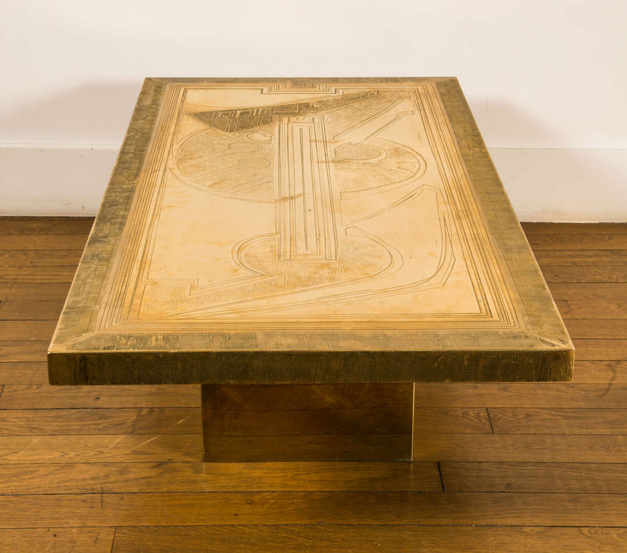 Late 20th Century Rectangular gilt brass coffee Table by Armand Jonckers, 1970s