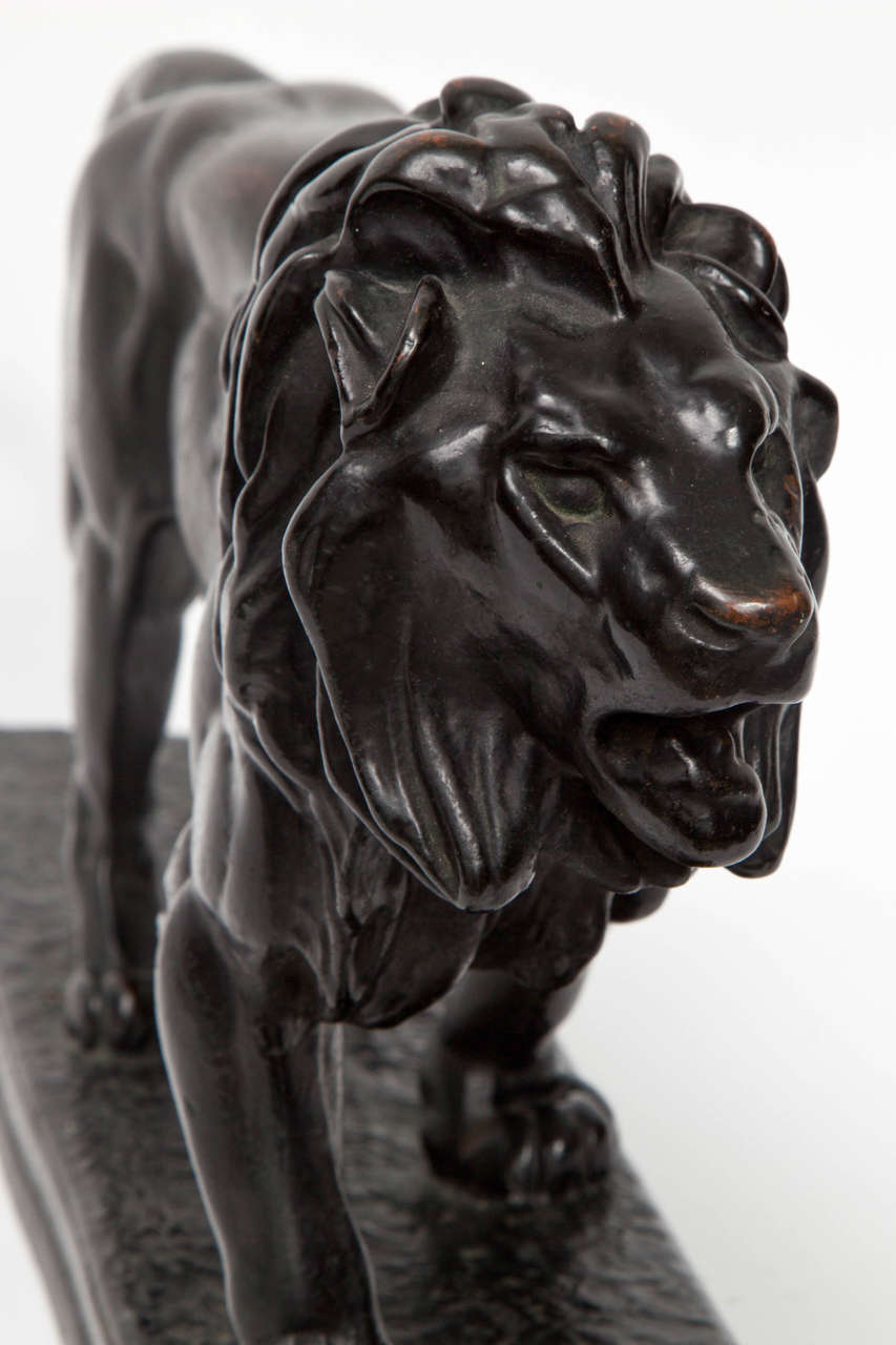 French Late 19th Century Bronze Lion Sculpture by Antoine-Louis Barye