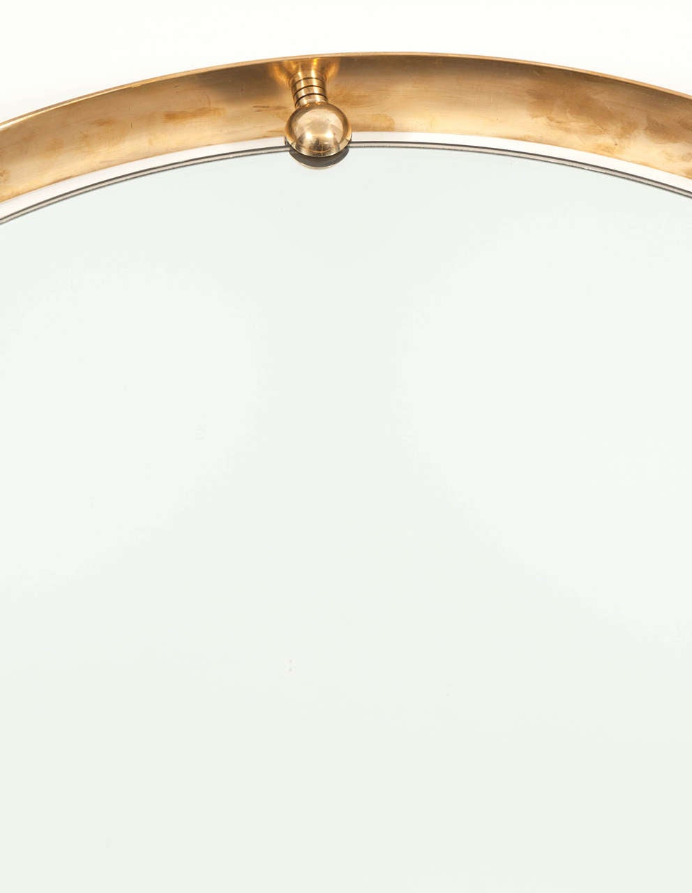 Mid-Century Modern Circular Mirror with Brass and Stitched Leather, Italy 1970s