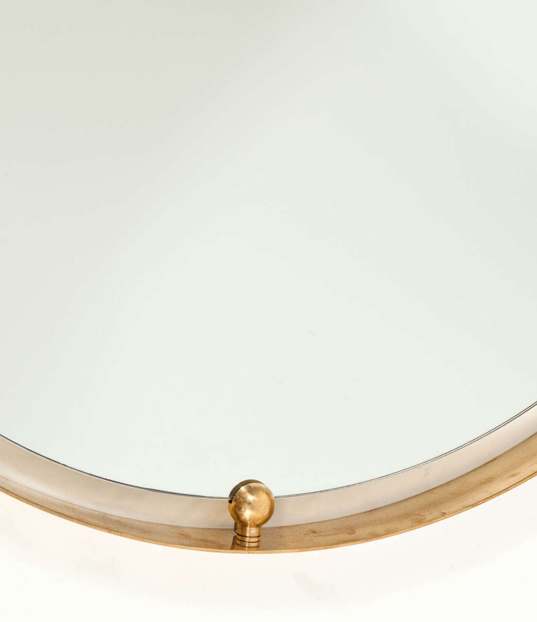 Italian Circular Mirror with Brass and Stitched Leather, Italy 1970s