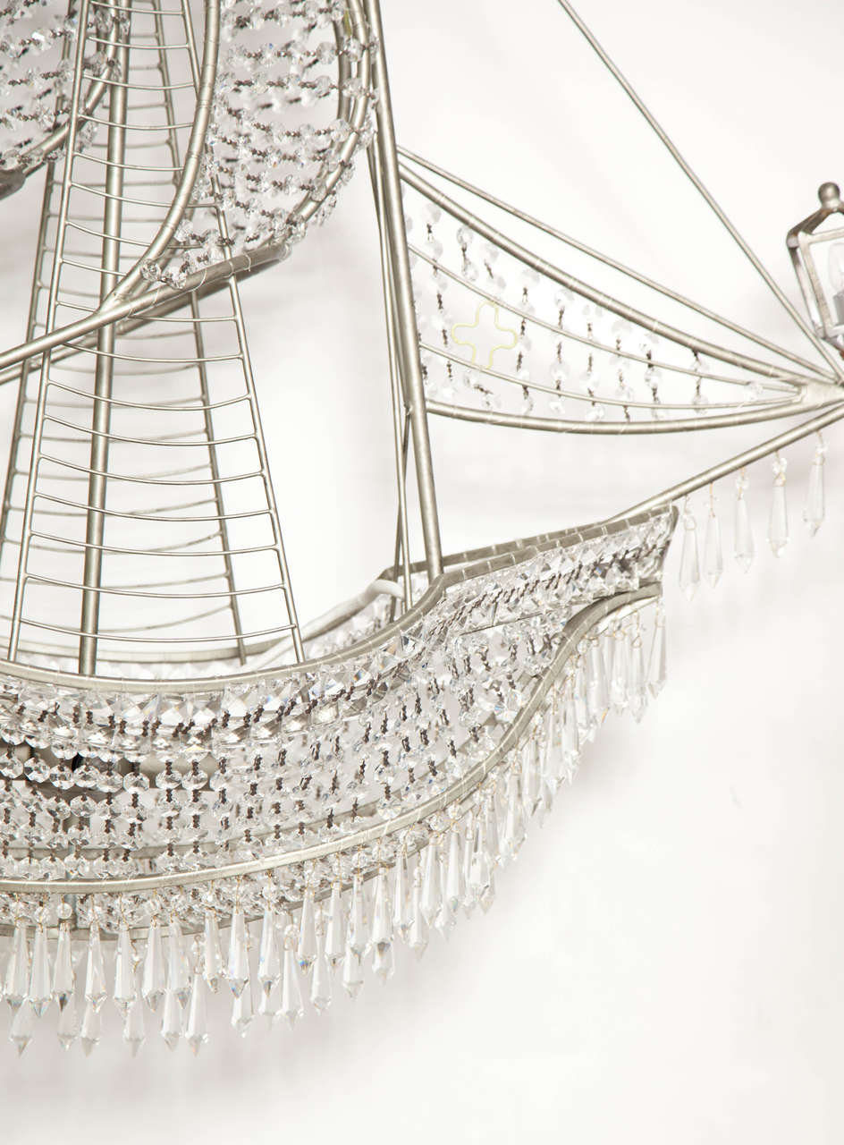 1960s Italian Crystal Galleon Chandelier In Excellent Condition In New York, NY