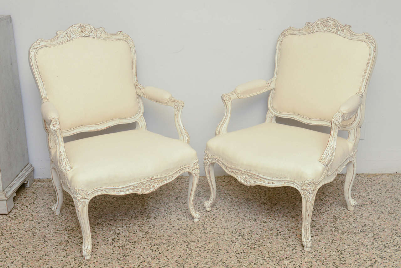 Wood 19th Century Antique Swedish Rocco Style Pair of Armchairs