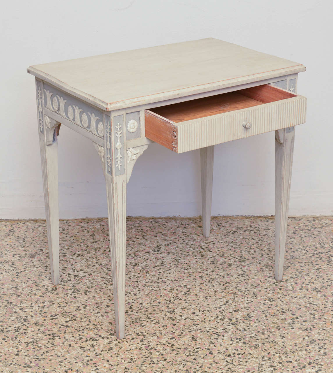Painted 19th Century Antique Swedish Gustavian Table with Drawer