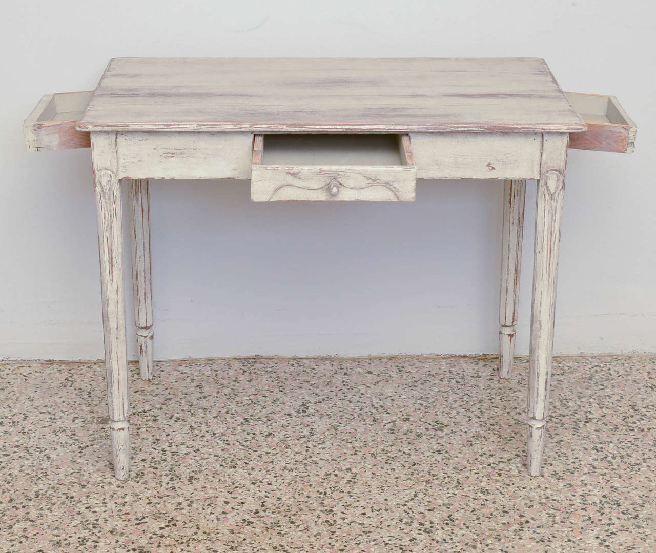 Painted 19th Century Antique Swedish Gustavian Table with Three Drawers