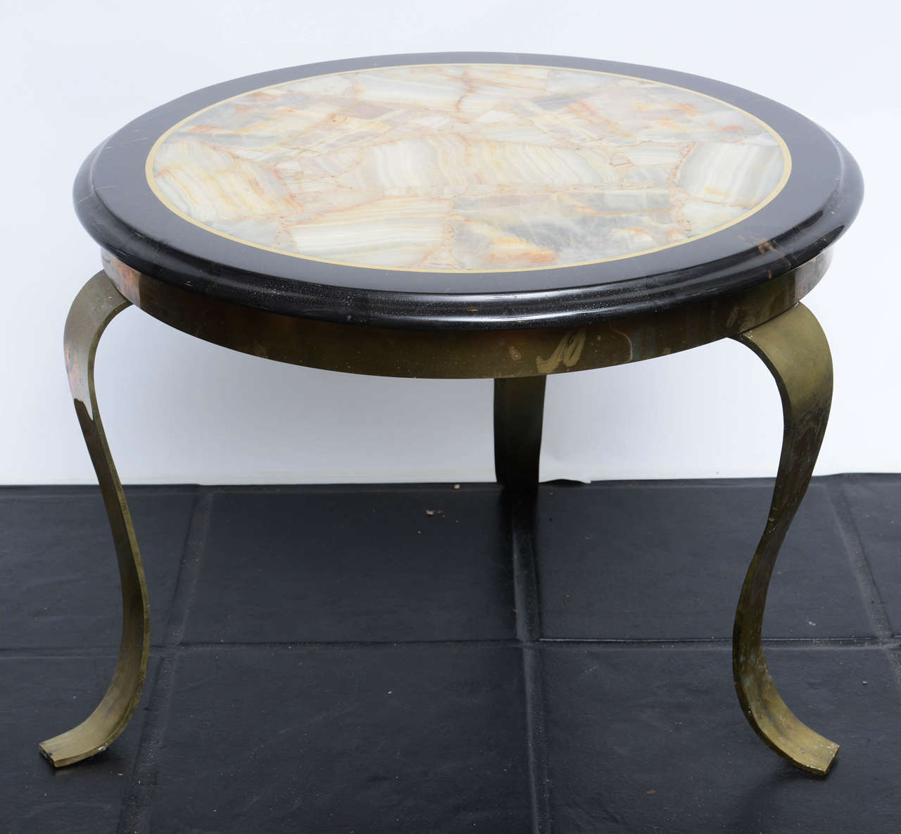 Fantastic tables by Pani Arturo in onyx and brass.  With original Muller Label.