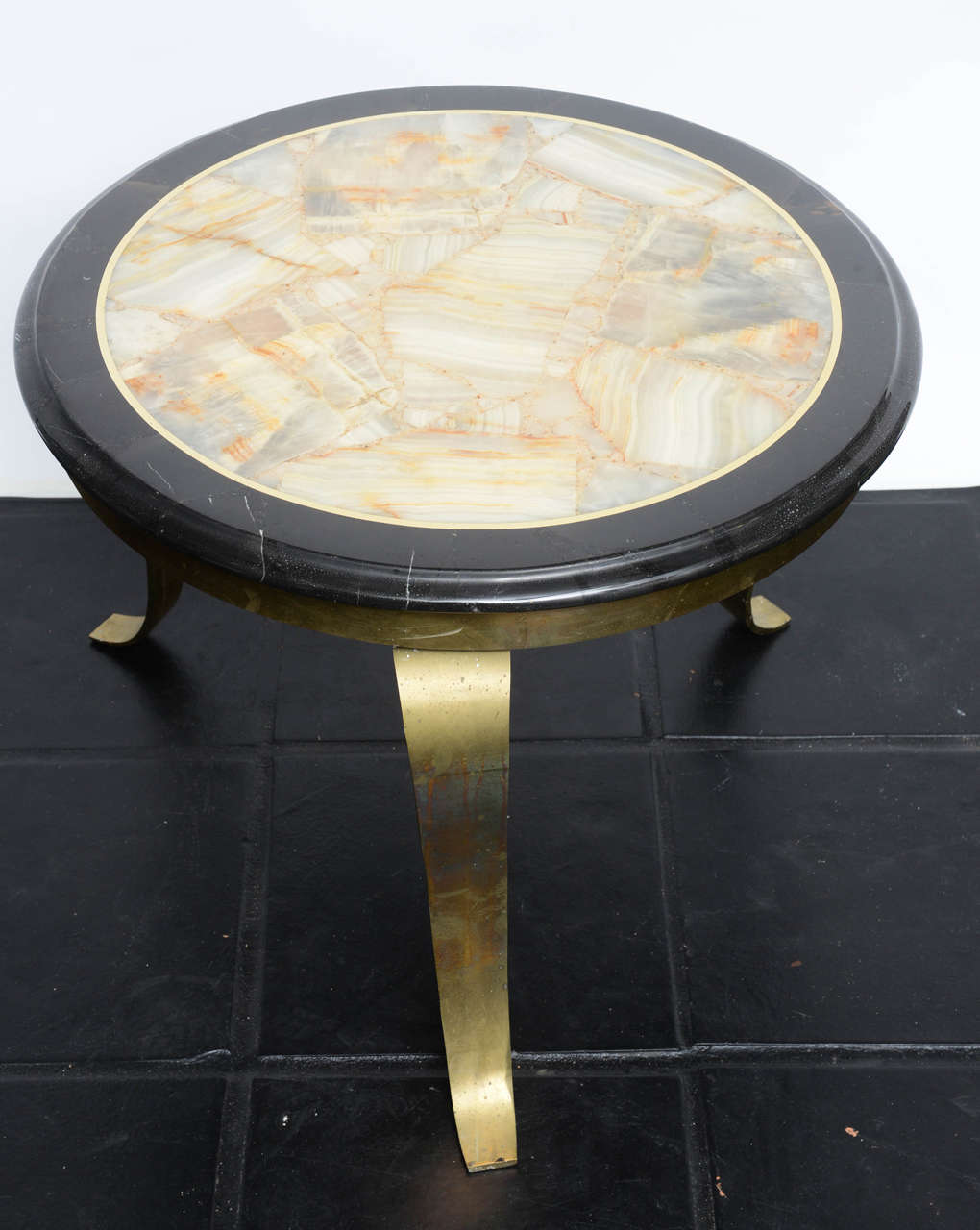 Mid-Century Modern Arturo Pani Onyx and Brass Side Tables