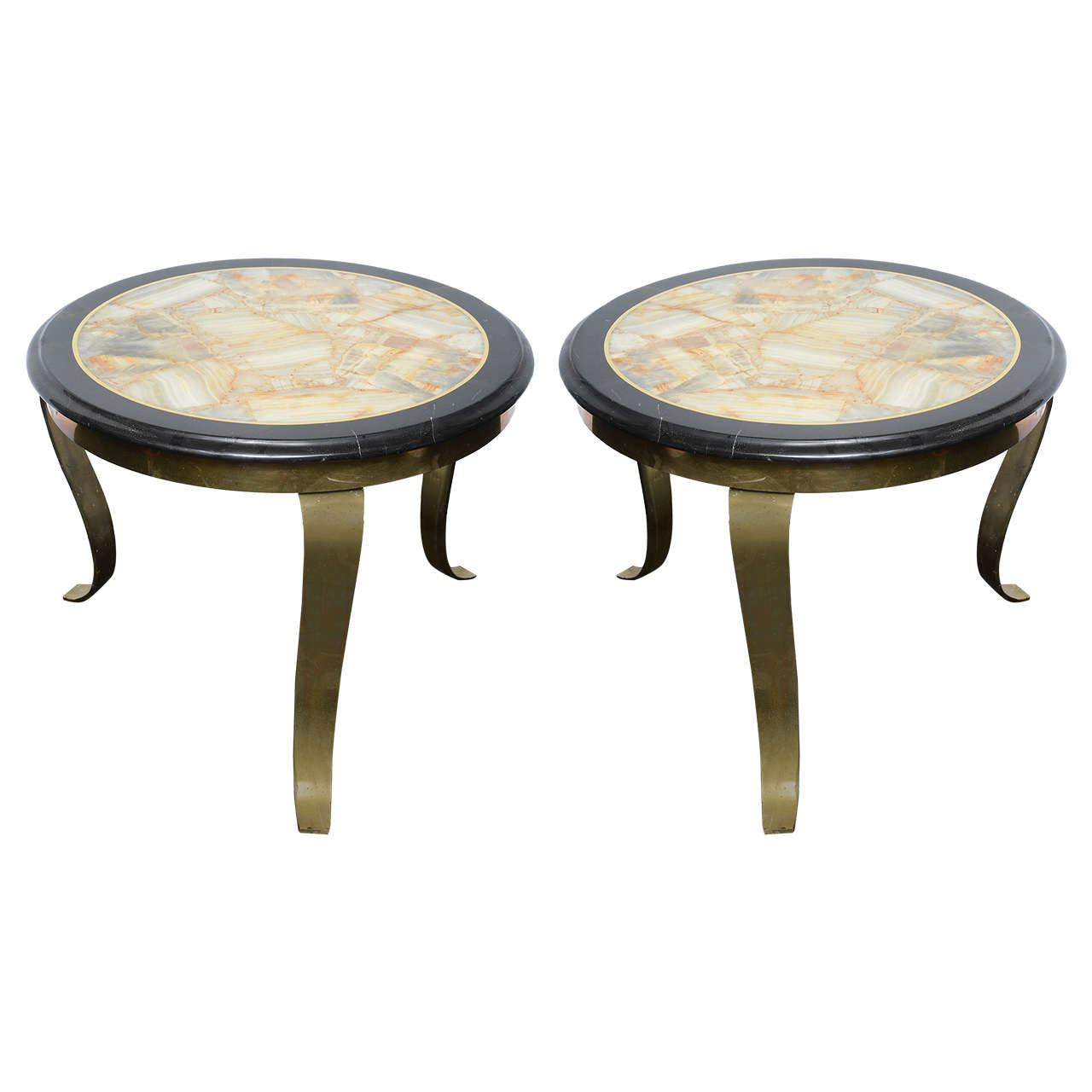 Arturo Pani Onyx and Brass Side Tables