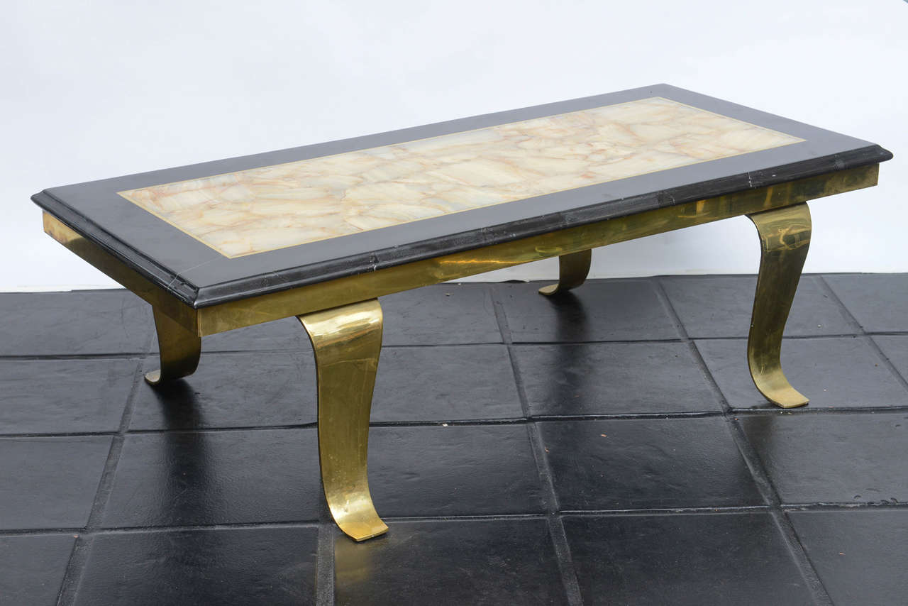 20th Century Muller of Mexico Onyx and Brass Cocktail Table For Sale