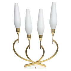 4 Arm Brass Table Lamp with White Glass Shades
