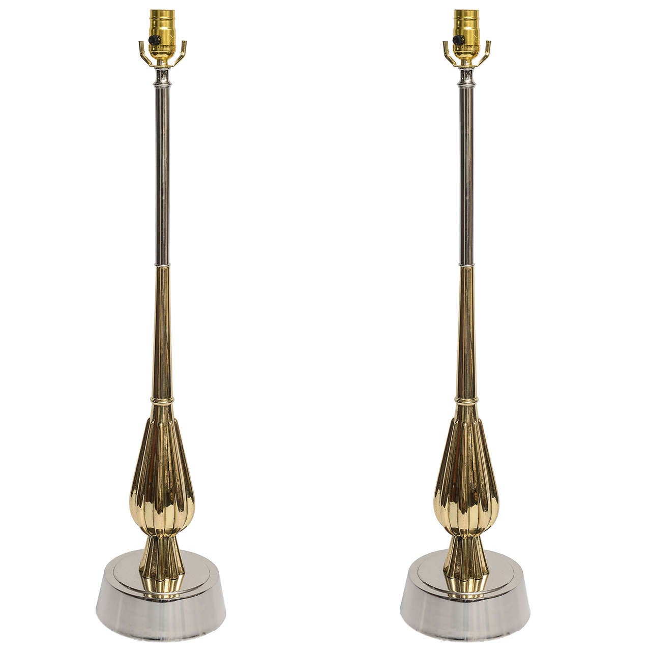 Pair of Tall Nickel and Brass Rembrandt Lamps