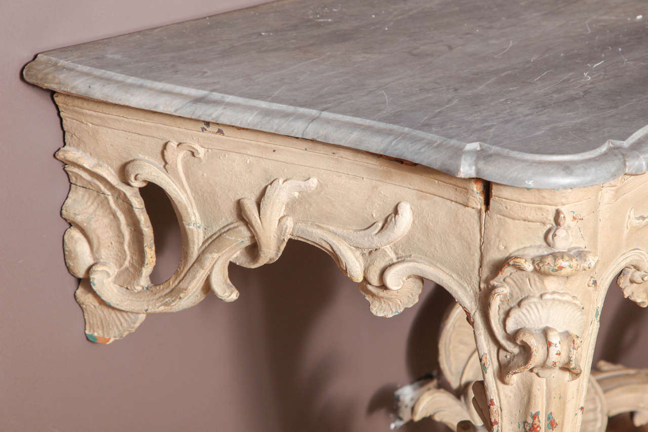 A Louis XV Style Painted Wood Console with Marble Top France, 19th Century For Sale 4