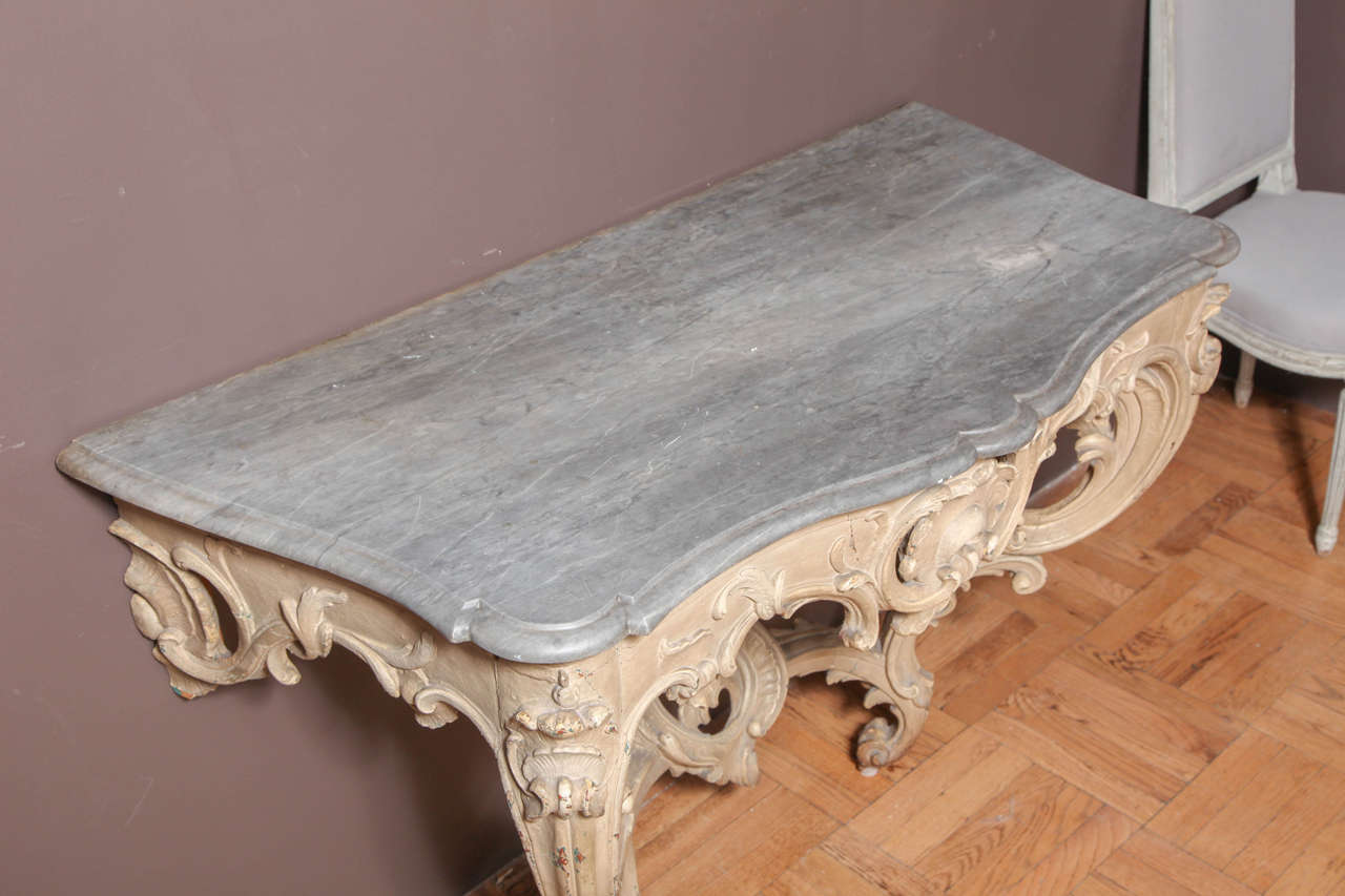 A Louis XV Style Painted Wood Console with Marble Top France, 19th Century For Sale 5