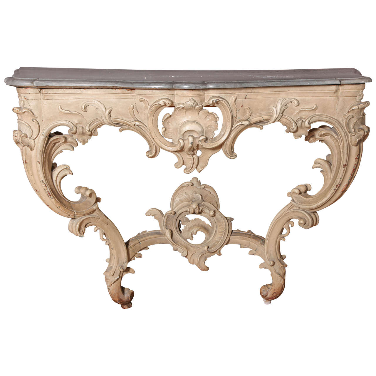 A Louis XV Style Painted Wood Console with Marble Top France, 19th Century For Sale