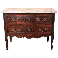 A Louis XV Carved Oak Commode with Original Marble Top, France 18th Century