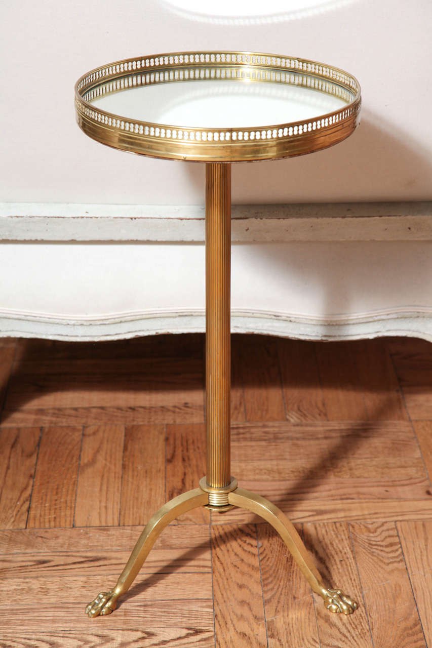 French A Pair of Gilt Brass and Mirrored Topped Small Gueridon Tables, France c. 1950