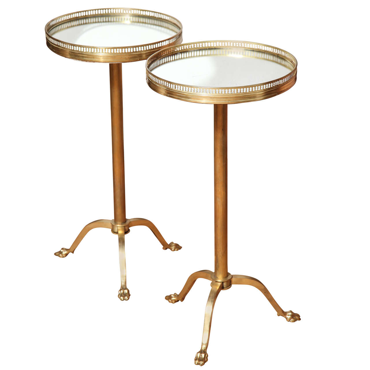 A Pair of Gilt Brass and Mirrored Topped Small Gueridon Tables, France c. 1950