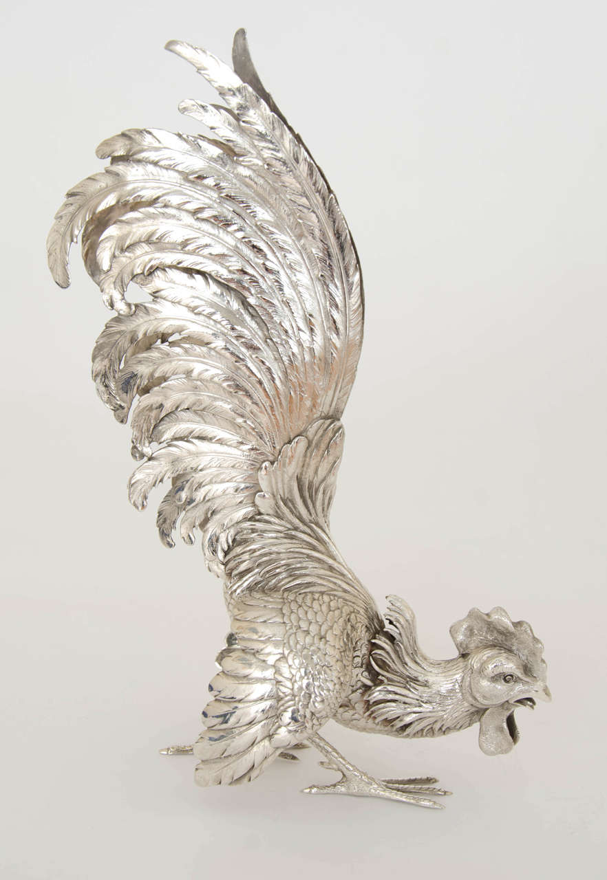 A pair of German Silver Fighting Cocks 2