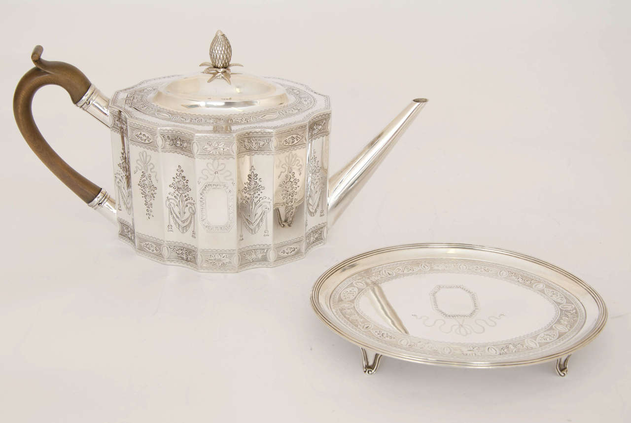 A George III Antique Silver Tea Pot and Stand For Sale 3