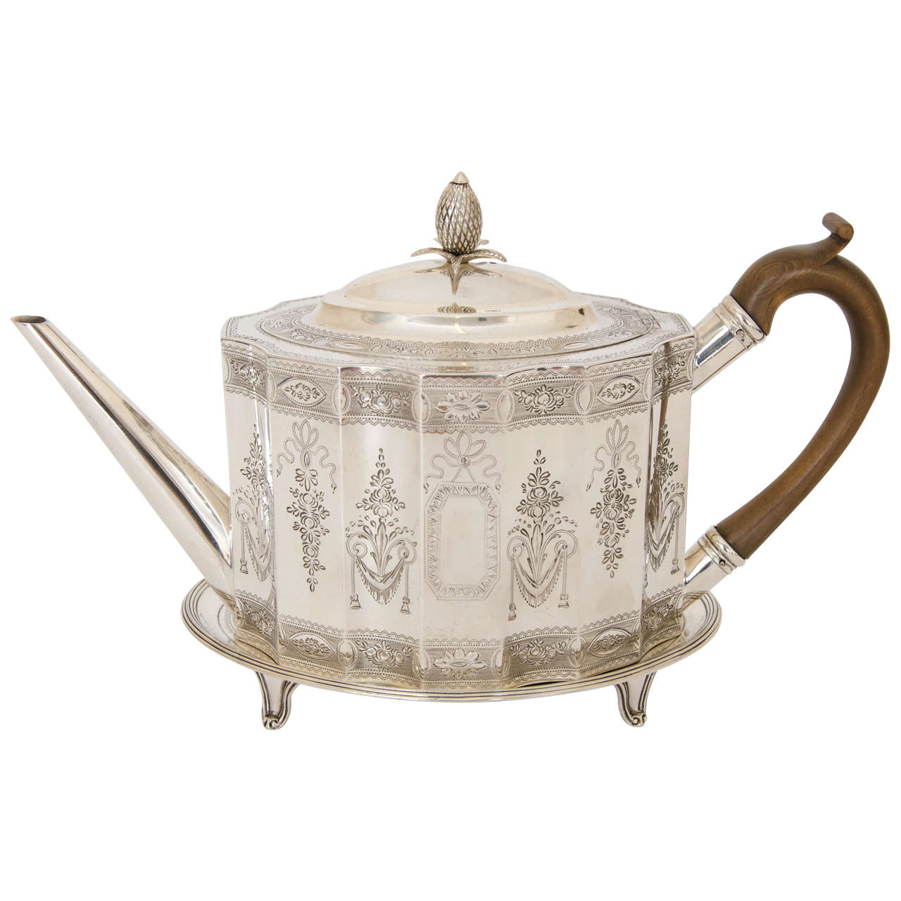 A George III Antique Silver Tea Pot and Stand For Sale
