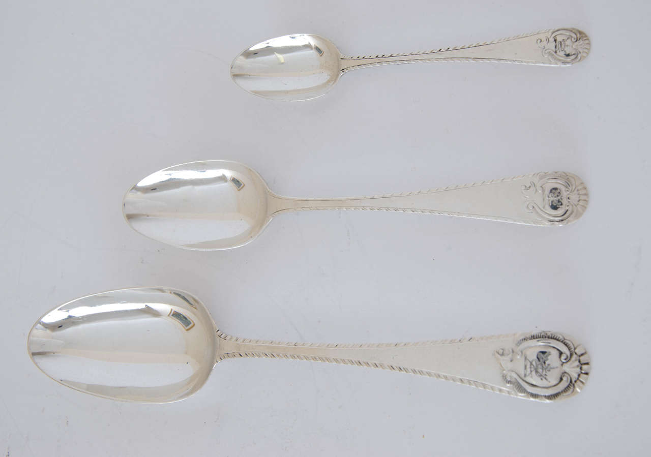 18th Century Antique Silver Feather Edge  Carrington Shield Pattern Service of Flatware For Sale