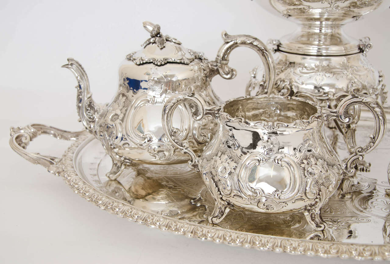 Victorian An Antique Silver Tea and Coffee Service& Silver Pated Kettle & Tray For Sale