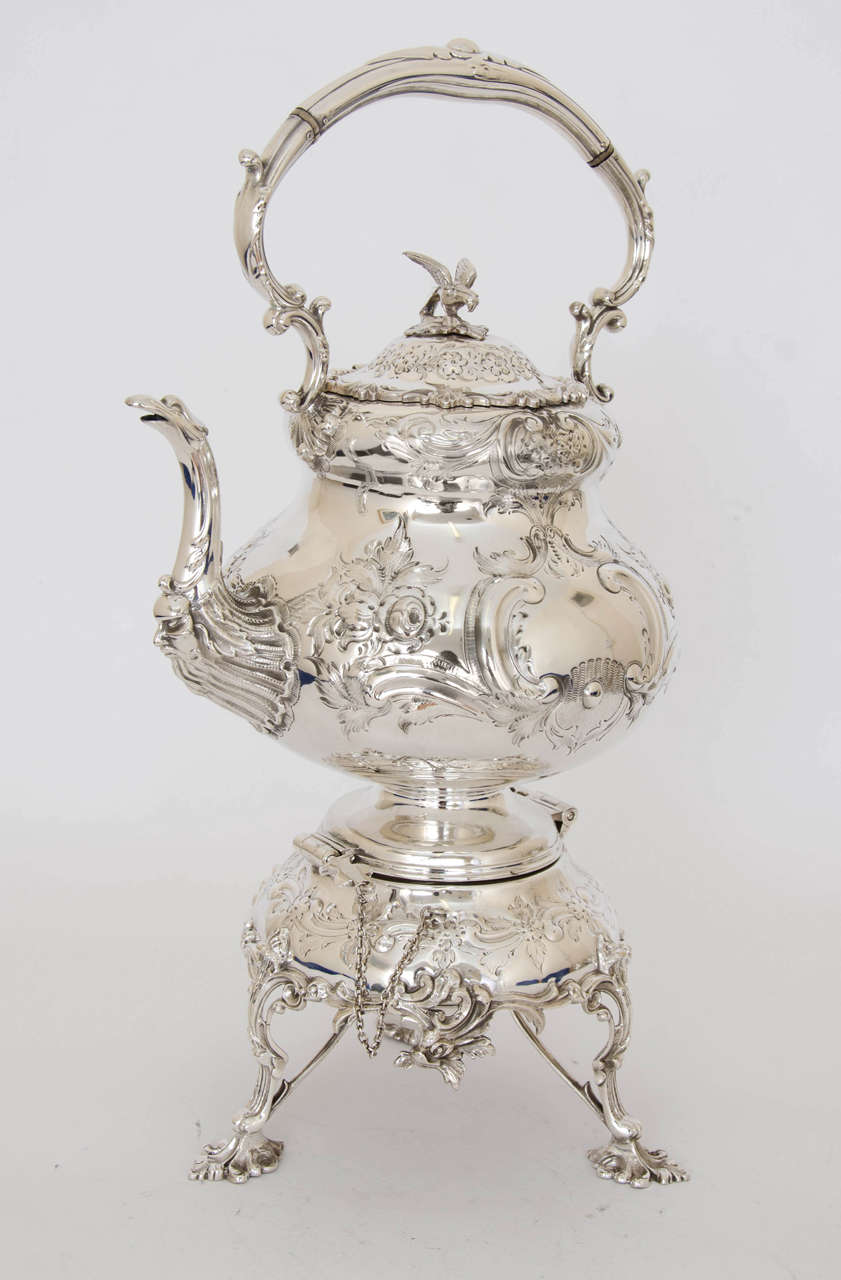 An Antique Silver Tea and Coffee Service& Silver Pated Kettle & Tray In Good Condition For Sale In London, GB