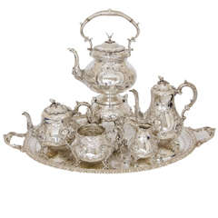An Antique Silver Tea and Coffee Service& Silver Pated Kettle & Tray