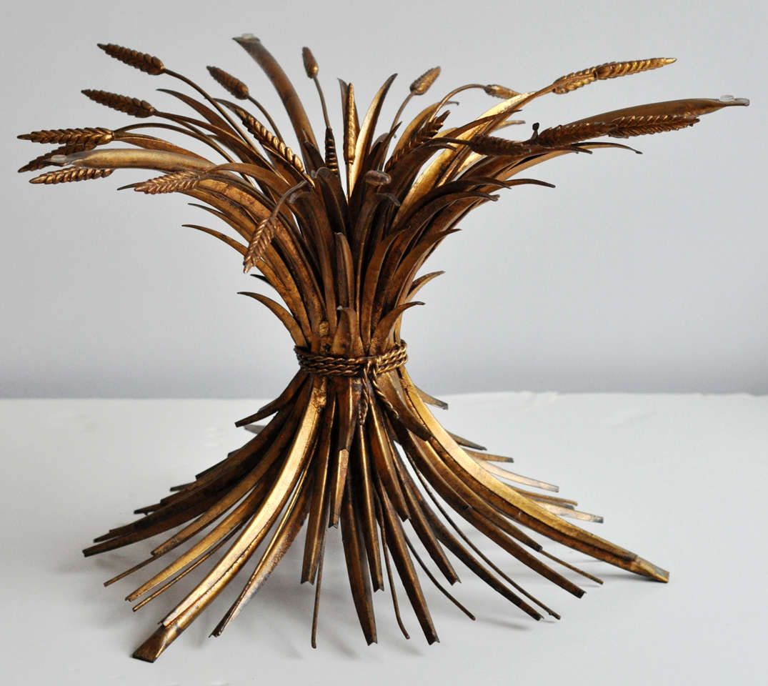 Mid-20th Century Italian Mid-Century Gilded Metal Table With Wheat Sheaf Motif