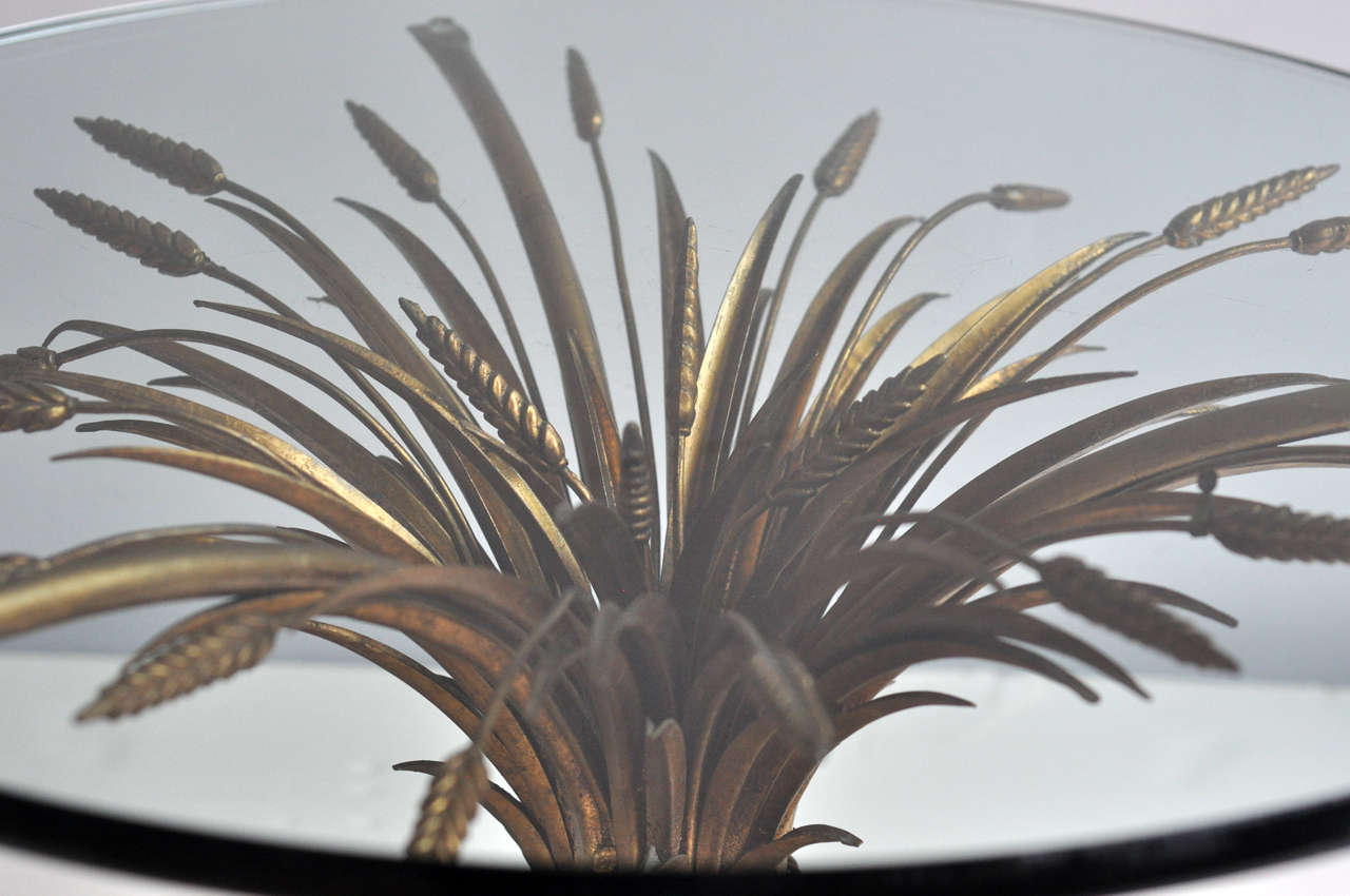Italian Mid-Century Gilded Metal Table With Wheat Sheaf Motif 4