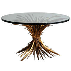 Italian Mid-Century Gilded Metal Table With Wheat Sheaf Motif
