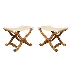 French X-Shaped Louis XV Style Hand Carved Pliant Stools