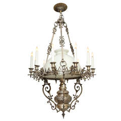 13 Light French Nickel Plated Bronze Suspension Lamp