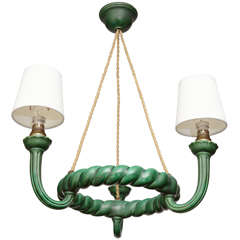 Vintage Green Ceramic Three-Light Petite Chandelier Vintage Green Ceramic Three-Light Petite Chandelier