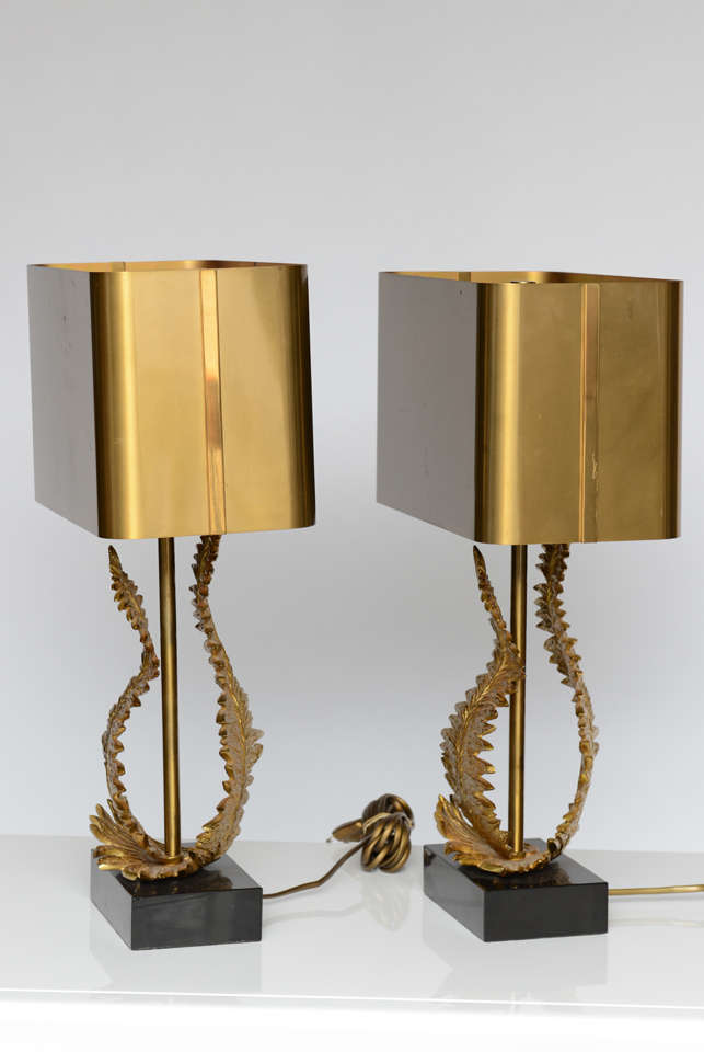 Pair of Maison Charles Bronze Fern Table Lamps (Signed) For Sale 1