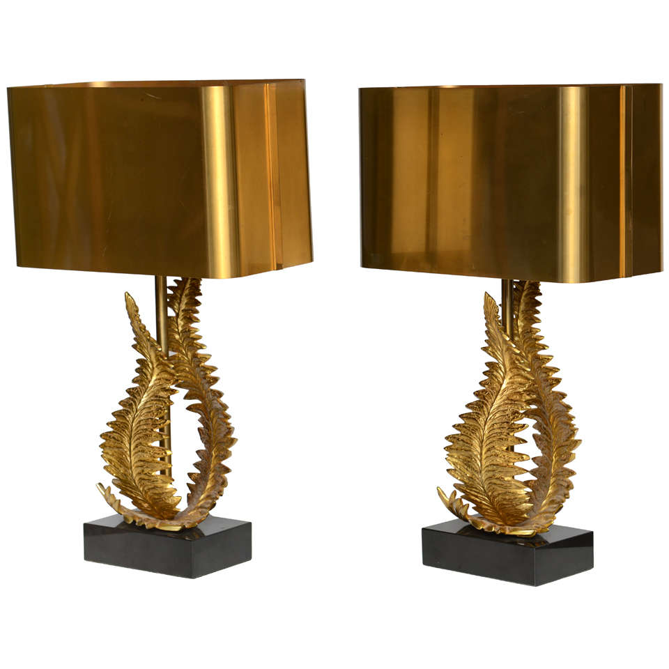 Pair of Maison Charles Bronze Fern Table Lamps (Signed) For Sale