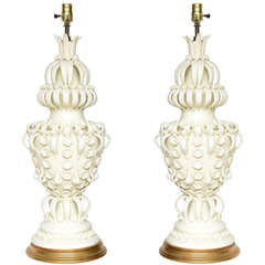 Pair of Oversized Blanc de Chine Topiary Table Lamps