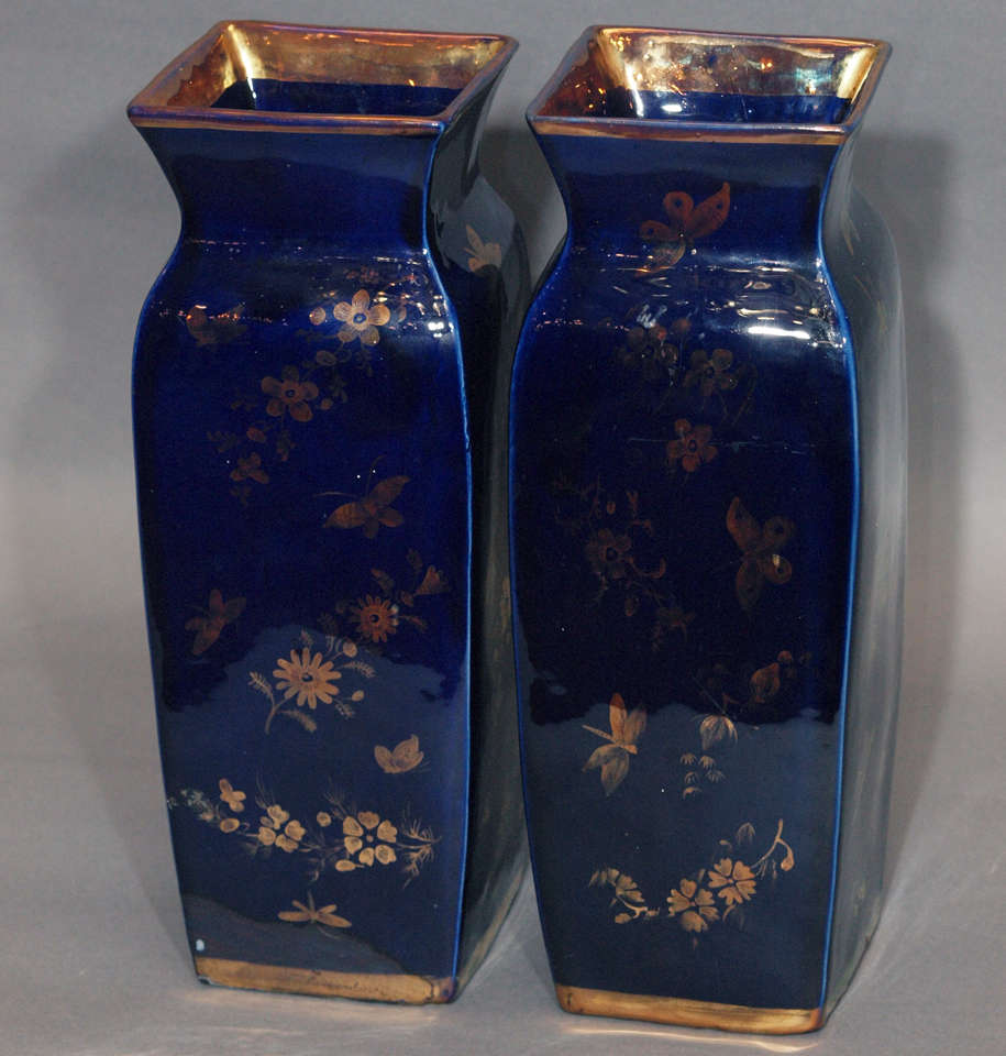 Pair Antique Mason's Ironstone "Mazarine' Pattern Lustreware Vases