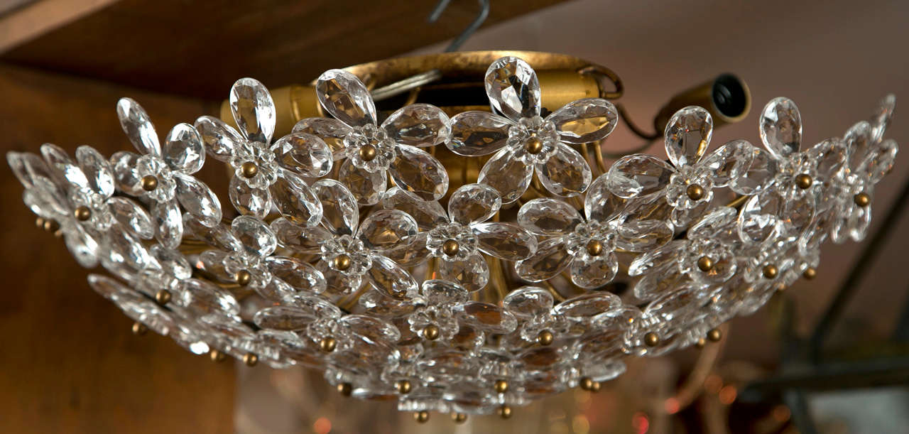 Large crystal faceted ceiling fixture, handmade, Italy, 1980's