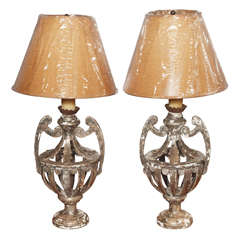 Pair Of Gray Wood Lamps