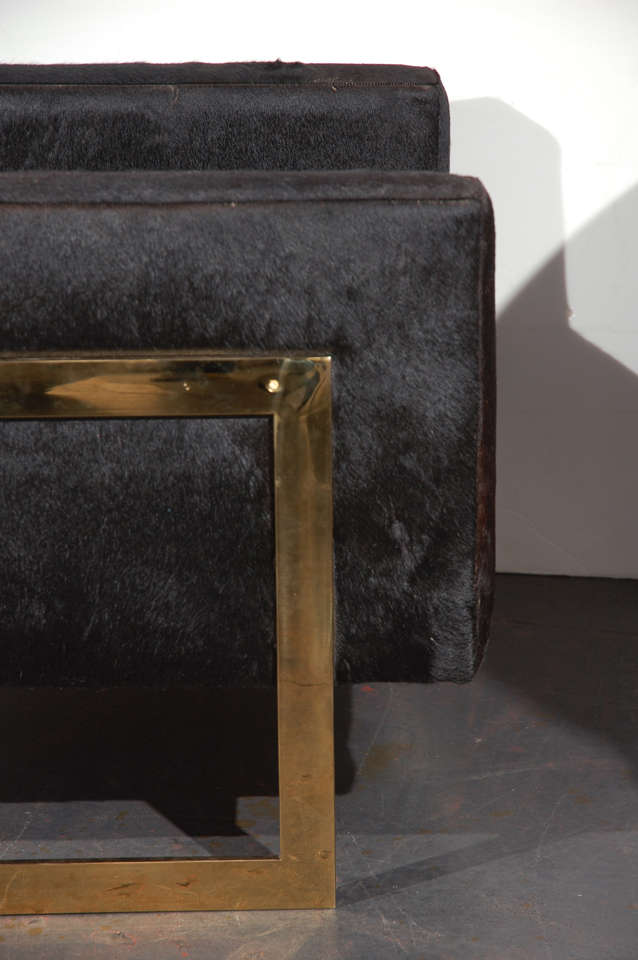Pair of Brass and Pony Hair Armchairs Attributed to Milo Baughman 1