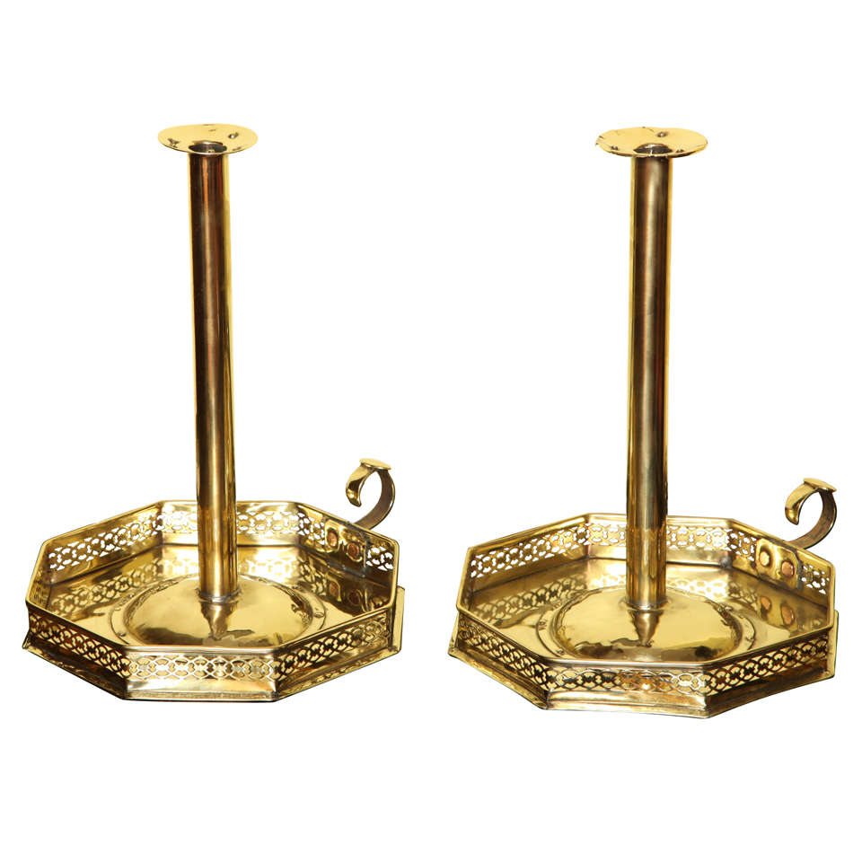 Antique Pair Regency Hexagonal Brass Chambersticks c.1800