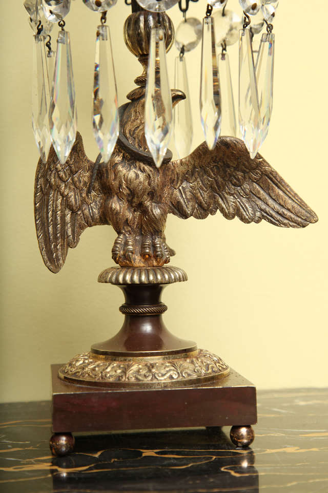 Cut Glass Antique Pair of Regency Ormolu Eagle Candlesticks, English, circa 1810 For Sale