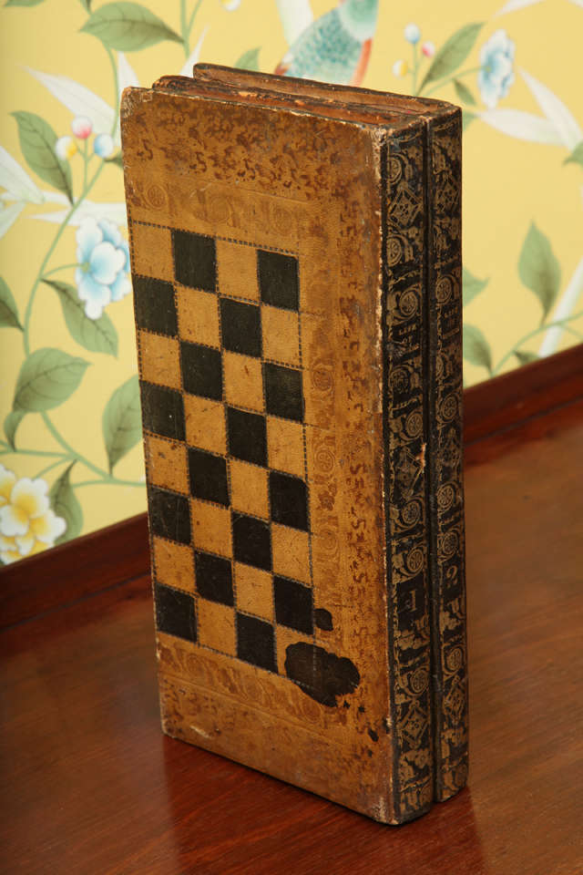 English Antique Victorian Folding Book Form Chess/Backgammon Board
