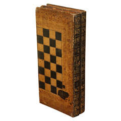 Antique Victorian Folding Book Form Chess/Backgammon Board
