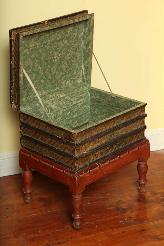 Victorian Antique Gilt Tooled Blue Faux Leather Side Table, circa 1880 For Sale